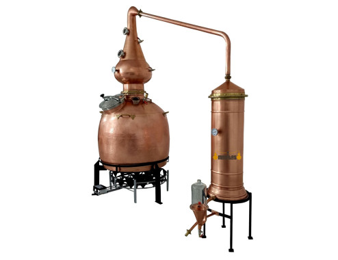 Alambicco distillarore in rame con sistema di raffreddamento a